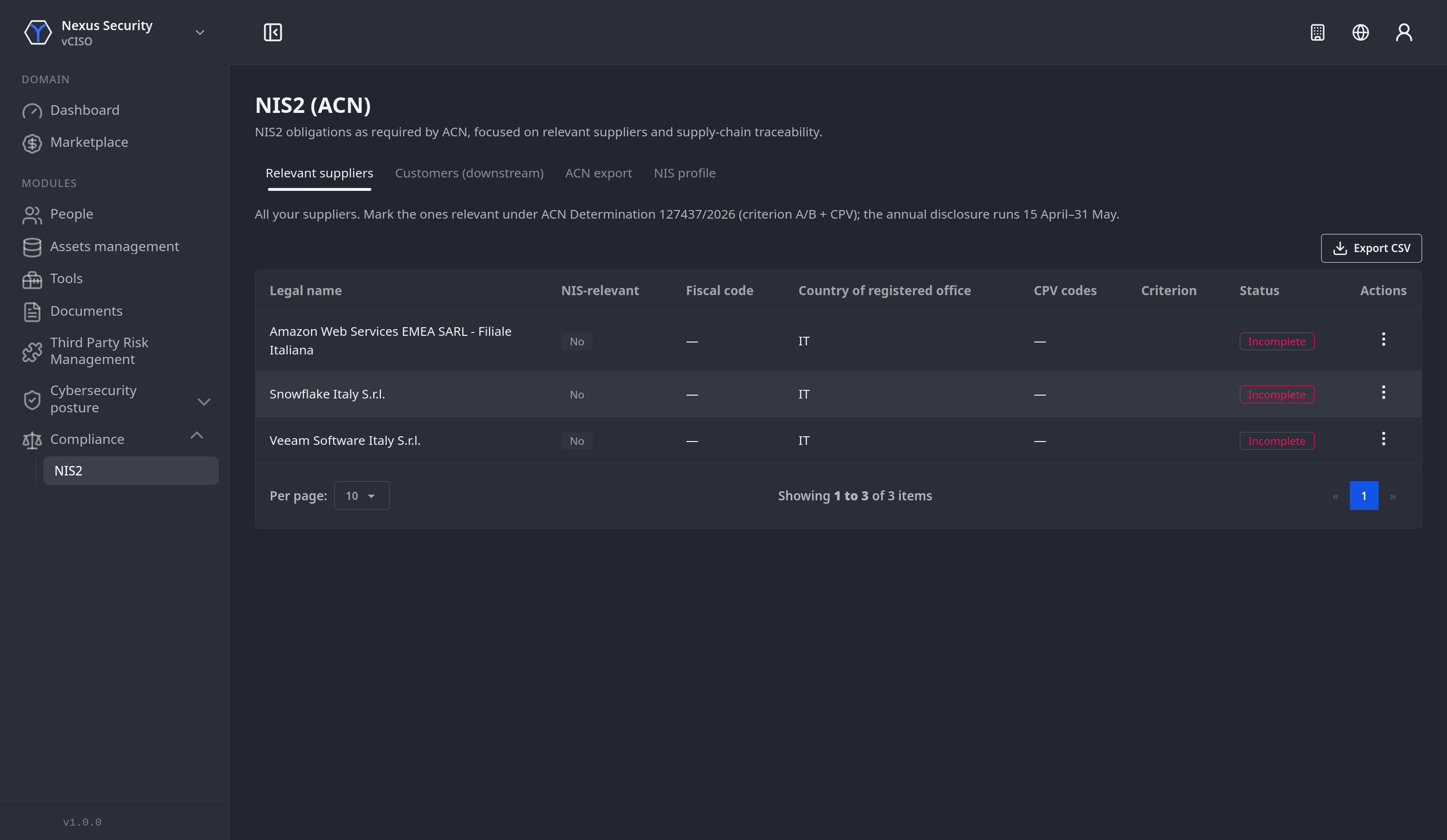 Screenshot for Compliance